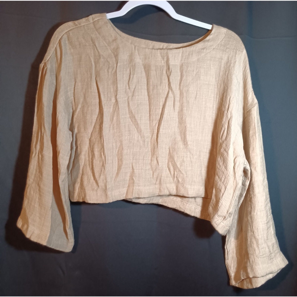 Blu Pepper Boho Crop Top Kaki 3/4 Flare Sleeve Layered Tunic Fall Style